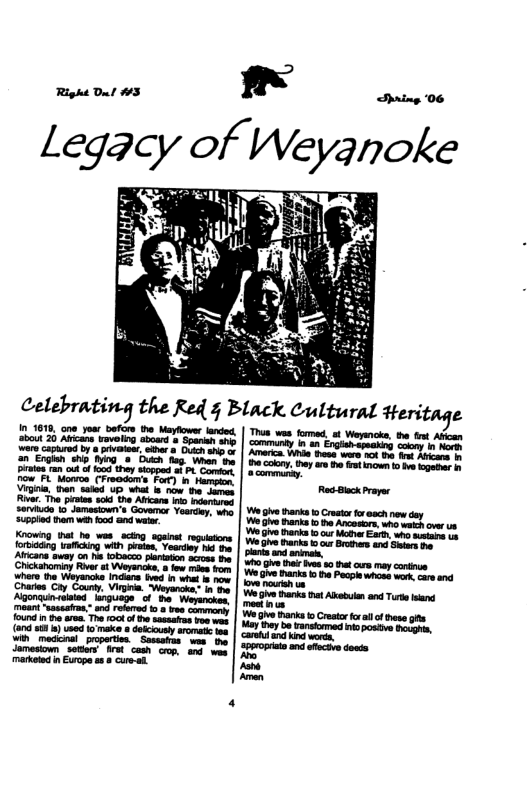 Right Dut #3  ~  Shring 06  Legacy of Weyanoke  R Sack Prayer  Vo give thanka o Crestr forach v coy W Ghve ks o Ancosors, who wach ver s Vo give Pranks .1t Mother Emth, whosuta W ghe ks o i Brohes e Setas plrts s amima, T T —  Wo g ks 1 5 Pocpiewioss work, care an. o o vg  We Ghe ks hat Akebun and Turt e moetinm  W Ghve ks o Creatrfor il o hse gt  Moy they be ranstomed o posive g, ‘sl ki werda, pproprita nd aecive dosss  o  s Amen 